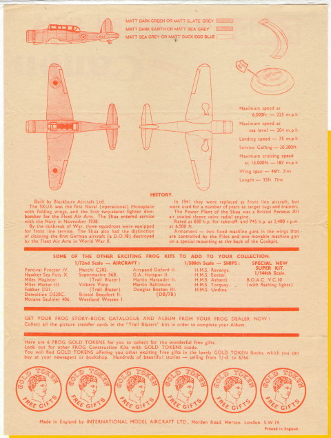 Инструкция по сборке FROG F162 Blackburn Skua, International Model Aircraft Limited, 1964